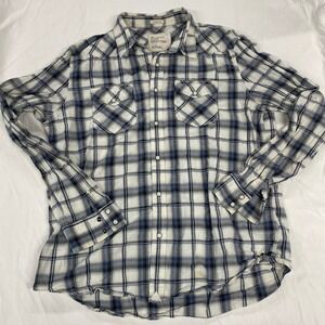 American Eagle Mens XL Blue White Plaid Pearl Snap Western Shirt Vintage Fit